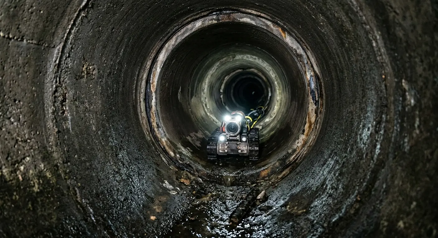 Robotic sewer camera inspecting pipe interior for Drain Snake Service in Centerville